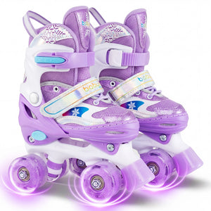 Kids Roller Skates 4 Sizes Adjustable with Light-up Wheels for Toddler Aged 5-7 (S)-Purple