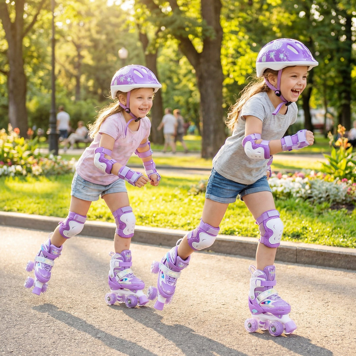 Kids Roller Skates 4 Sizes Adjustable with Light-up Wheels for Toddler Aged 5-7 (S)-Purple view 2