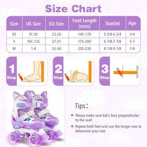 Kids Roller Skates 4 Sizes Adjustable with Light-up Wheels for Toddler Aged 5-7 (S)-Purple view 4