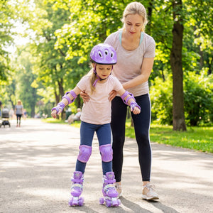 Kids Roller Skates 4 Sizes Adjustable with Light-up Wheels for Toddler Aged 5-7 (S)-Purple view 5