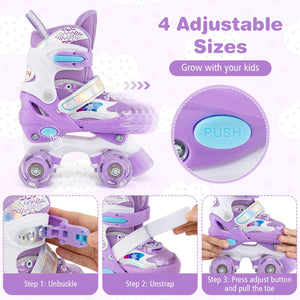 Kids Roller Skates 4 Sizes Adjustable with Light-up Wheels for Toddler Aged 5-7 (S)-Purple view 6