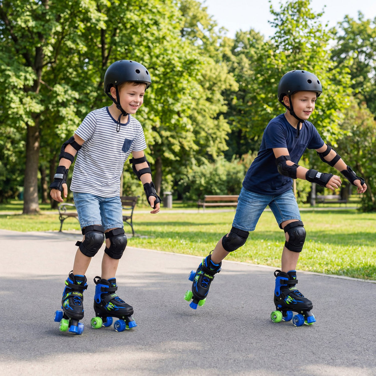 Kids Roller Skates for Girls Boys 4 Sizes Adjustable Quad Skates with Light-up Wheels for Outdoor-Navy view 2