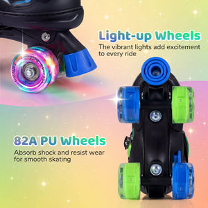 Kids Roller Skates for Girls Boys 4 Sizes Adjustable Quad Skates with Light-up Wheels-Navy view 6