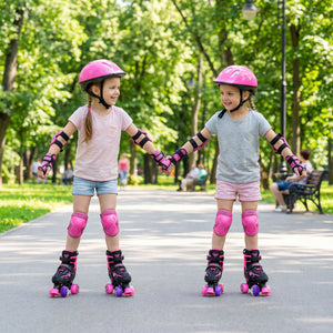 Kids Roller Skates for Girls Boys 4 Sizes Adjustable Quad Skates with Light-up Wheels-Pink view 3