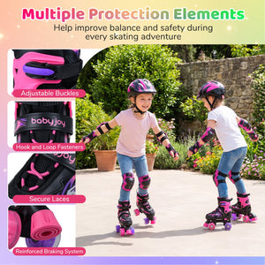 Kids Roller Skates for Girls Boys 4 Sizes Adjustable Quad Skates with Light-up Wheels-Pink view 8