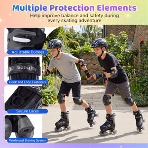 Kids Roller Skates for Girls Boys Teens 4 Sizes Adjustable Quad Skates with Light-up Wheels-Black view 8