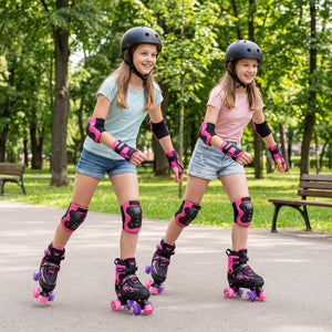 Kids Roller Skates for Girls Boys Teens 4 Sizes Adjustable Quad Skates with Light-up Wheels-Pink view 2