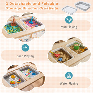 Kids Sensory Table Set with Adjustable Height and 2 Storage Bins-Natural view 8