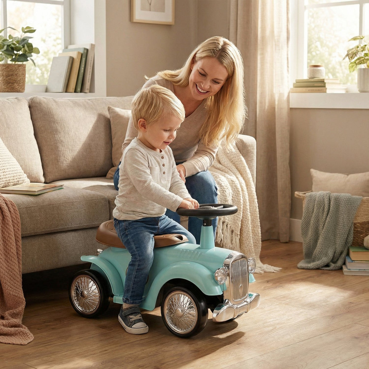 Kids Sit to Stand Vehicle with Working Steering Wheel and Under Seat Storage-Green view 2