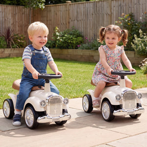 Kids Sit to Stand Vehicle with Working Steering Wheel and Under Seat Storage-White view 3