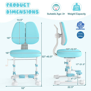 Kids Study Chair with Adjustable Double Backrest and Footrest-Blue view 5