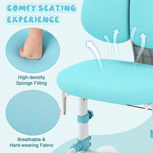 Kids Study Chair with Adjustable Double Backrest and Footrest-Blue view 9