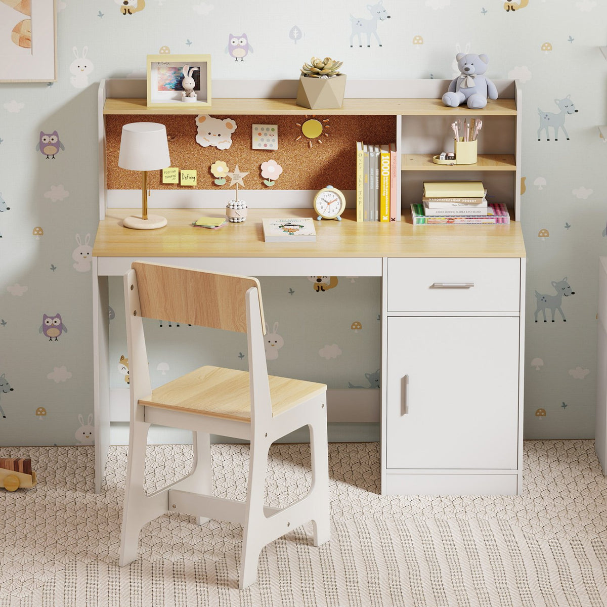 Kids Study Desk and Chair Set Student Table and Chair-Natural view 2
