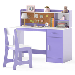 Kids Study Desk and Chair Set Student Table and Chair-Purple view 4