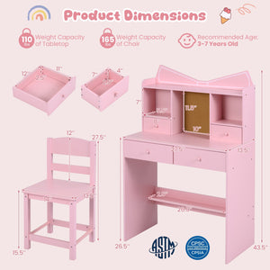 Kids Study Desk and Chair Set Student Writing Table with Chair Open Shelves Cork Bulletin Board-Pink view 5