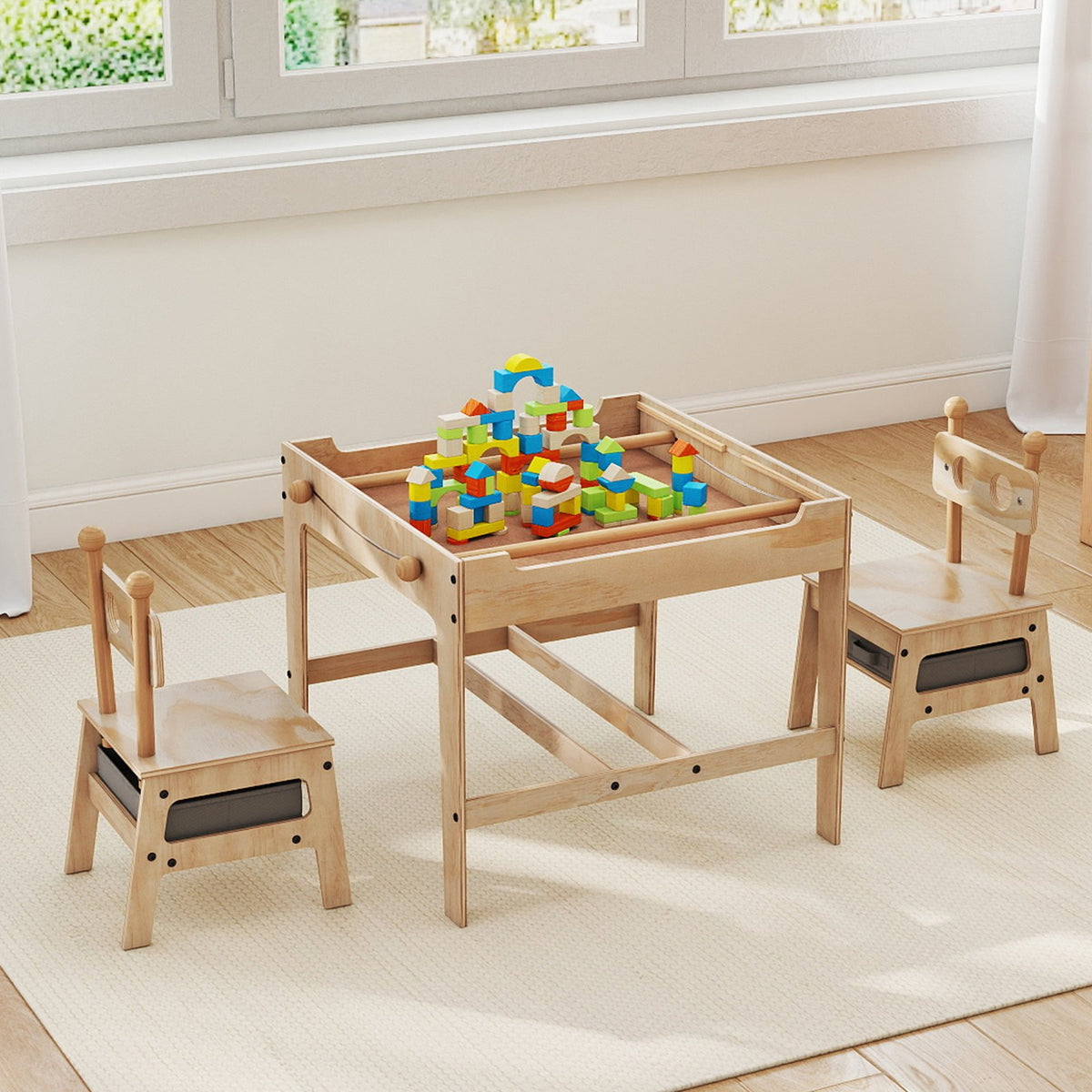 Kids Table and Chairs Set with Reversible Whiteboard-Robot-shaped view 2