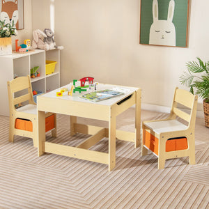 Kids Table Chairs Set With Storage Boxes Blackboard Whiteboard Drawing-Natural view 2