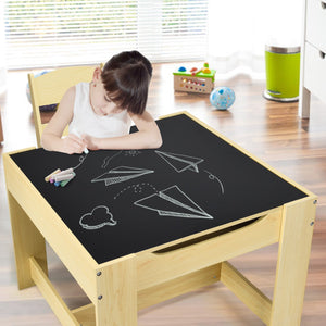 Kids Table Chairs Set With Storage Boxes Blackboard Whiteboard Drawing-Natural view 3