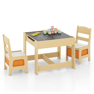 Kids Table Chairs Set With Storage Boxes Blackboard Whiteboard Drawing-Natural view 4