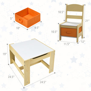Kids Table Chairs Set With Storage Boxes Blackboard Whiteboard Drawing-Natural view 5