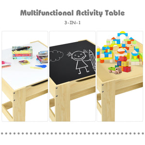 Kids Table Chairs Set With Storage Boxes Blackboard Whiteboard Drawing-Natural view 7