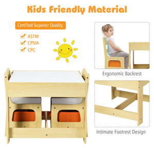 Kids Table Chairs Set With Storage Boxes Blackboard Whiteboard Drawing-Natural view 8