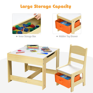 Kids Table Chairs Set With Storage Boxes Blackboard Whiteboard Drawing-Natural view 9