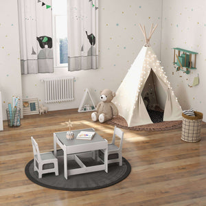 Kids Table Chairs Set With Storage Boxes Blackboard Whiteboard Drawing-White view 2