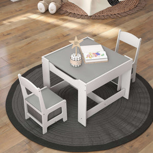Kids Table Chairs Set With Storage Boxes Blackboard Whiteboard Drawing-White view 3