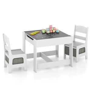 Kids Table Chairs Set With Storage Boxes Blackboard Whiteboard Drawing-White view 4