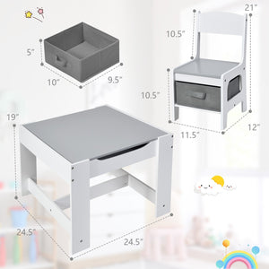 Kids Table Chairs Set With Storage Boxes Blackboard Whiteboard Drawing-White view 5