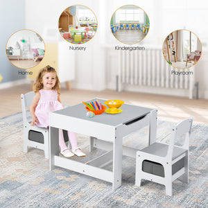 Kids Table Chairs Set With Storage Boxes Blackboard Whiteboard Drawing-White view 6