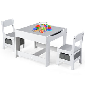 Kids Table Chairs Set With Storage Boxes Blackboard Whiteboard Drawing-White view 7