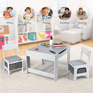 Kids Table Chairs Set With Storage Boxes Blackboard Whiteboard Drawing-White view 8