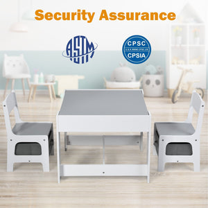 Kids Table Chairs Set With Storage Boxes Blackboard Whiteboard Drawing-White view 9