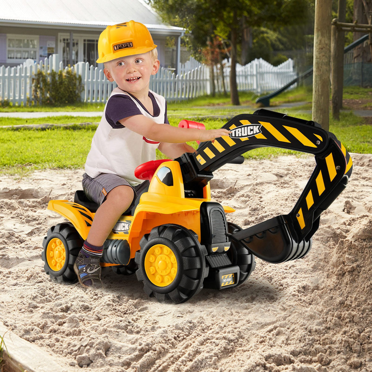 Ride on Push Car Bulldozer Digger Toy with Safety Helmet and Working Shovel view 2