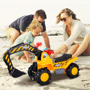 Ride on Push Car Bulldozer Digger Toy with Safety Helmet and Working Shovel view 3