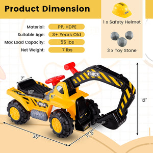 Ride on Push Car Bulldozer Digger Toy with Safety Helmet and Working Shovel view 4