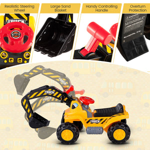 Ride on Push Car Bulldozer Digger Toy with Safety Helmet and Working Shovel view 7