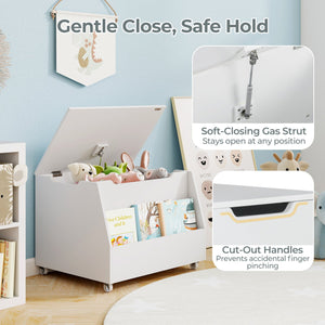 Wooden Mobile Toy Storage Organizer with Bookshelf and Lockable Wheels-White view 9