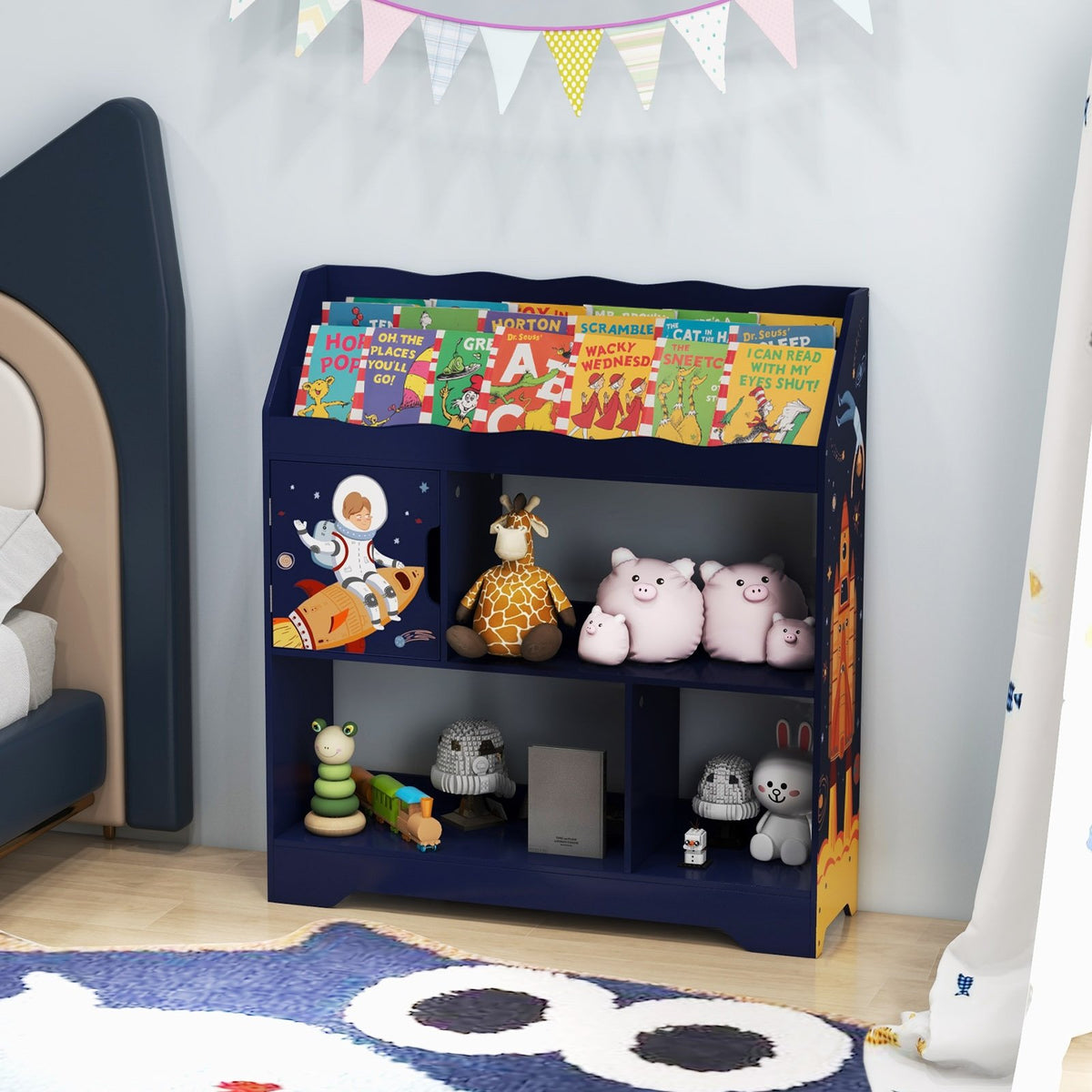 Kids Toy Storage Organizer with Book Shelf and Storage Cabinet-Navy view 2