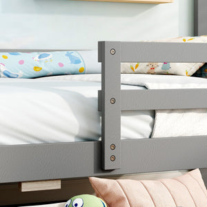 Kids Twin Size Bed with 2 Drawers Solid Wood Bed with Blackboard-Gray view 7