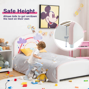 Kids Twin Size Upholstered Platform Wooden Bed with Rainbow Pattern view 3