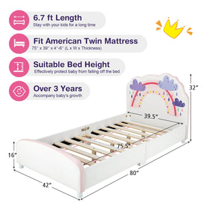 Kids Twin Size Upholstered Platform Wooden Bed with Rainbow Pattern view 5