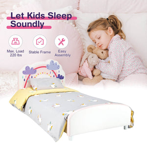 Kids Twin Size Upholstered Platform Wooden Bed with Rainbow Pattern view 7