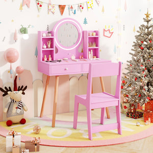 Kids Vanity Set with Lighted Mirror and Storage Drawers-Pink view 2
