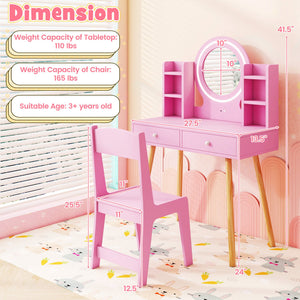 Kids Vanity Set with Lighted Mirror and Storage Drawers-Pink view 4