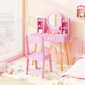 Kids Vanity Set with Lighted Mirror and Storage Drawers-Pink view 5