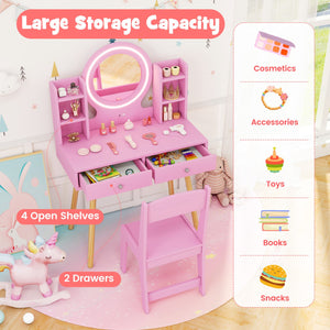 Kids Vanity Set with Lighted Mirror and Storage Drawers-Pink view 7