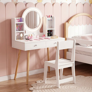 Kids Vanity Set with Lighted Mirror and Storage Drawers-White view 2